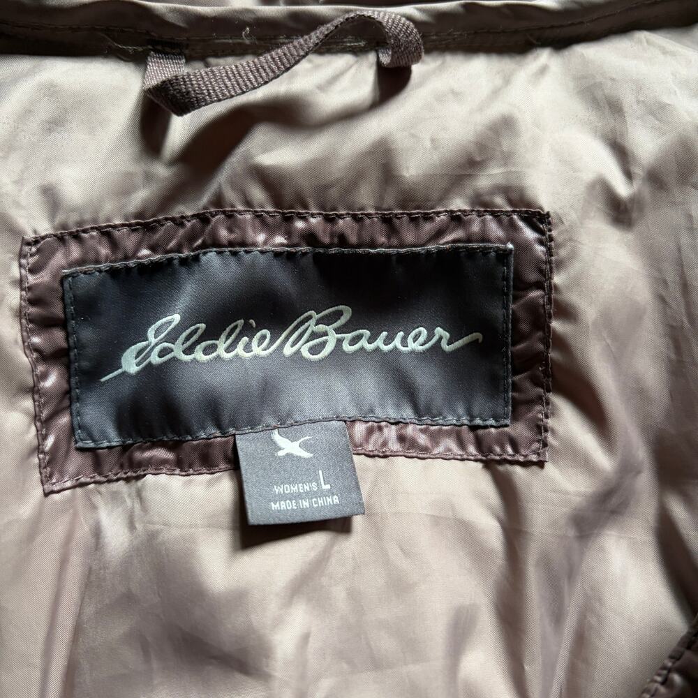 Eddie Bauer Astoria Down Parka Size Large Hooded Brown Long - Picture 4 of 9
